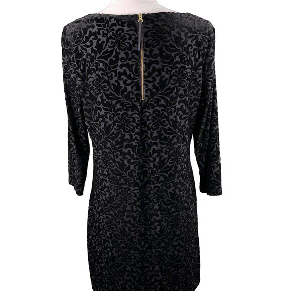 Adrienne Vittadini Dress Black Large Embossed Velvet 3/4 Sleeves Back Zip - Picture 11 of 14
